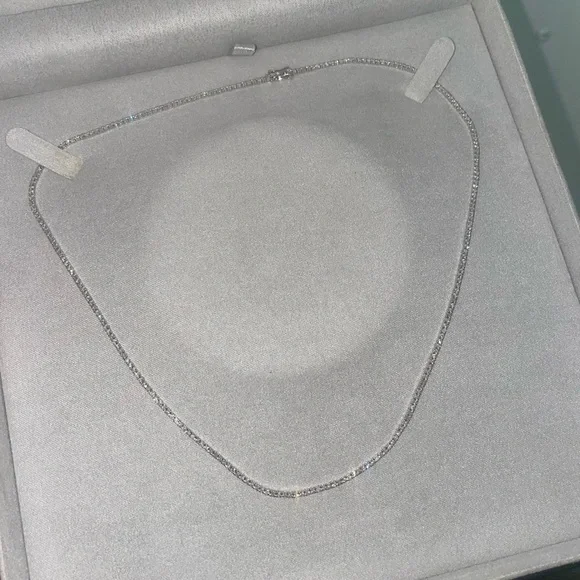 Dainty White Gold natural Diamond tennis necklace - Picture 2 of 6